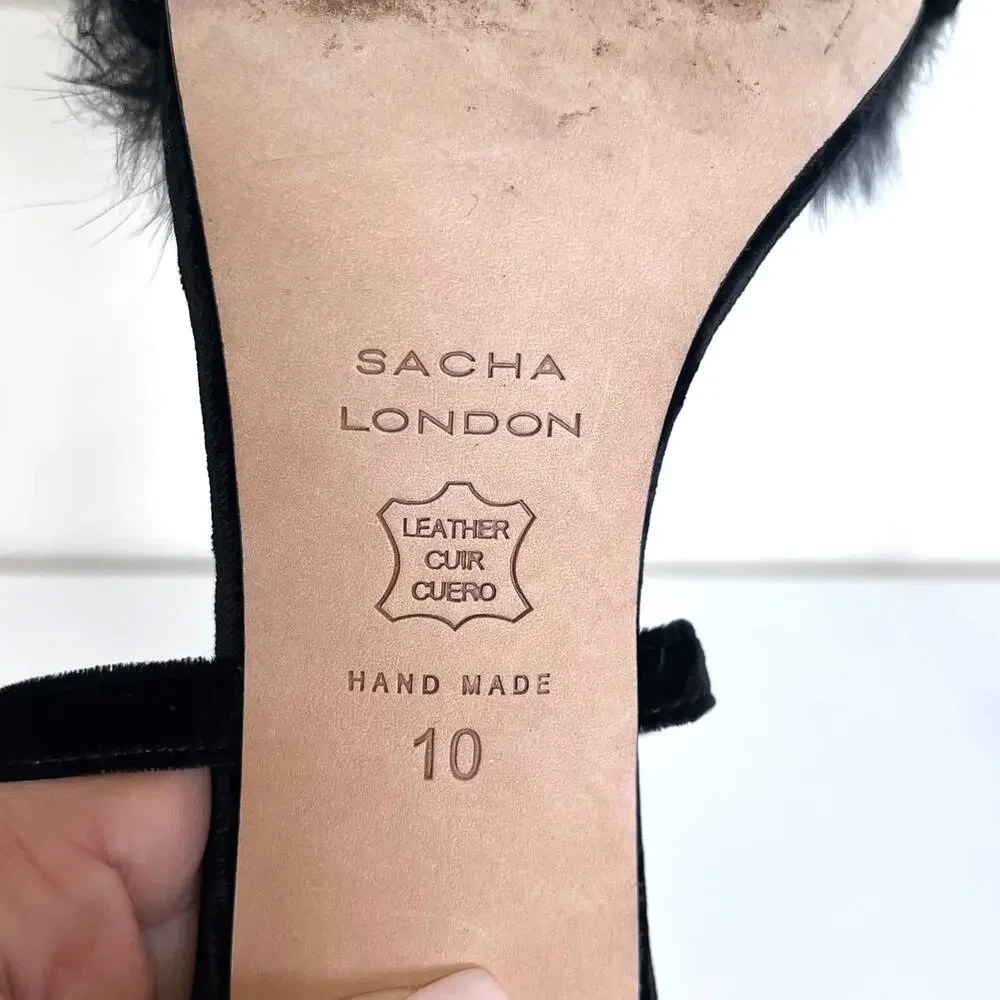 Sacha London Handmade Womens Heels Size 10 Black‎ Velvet Faux Fur Party Formal